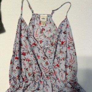 Floral Stripe Spaghetti Strap Top - Red Floral